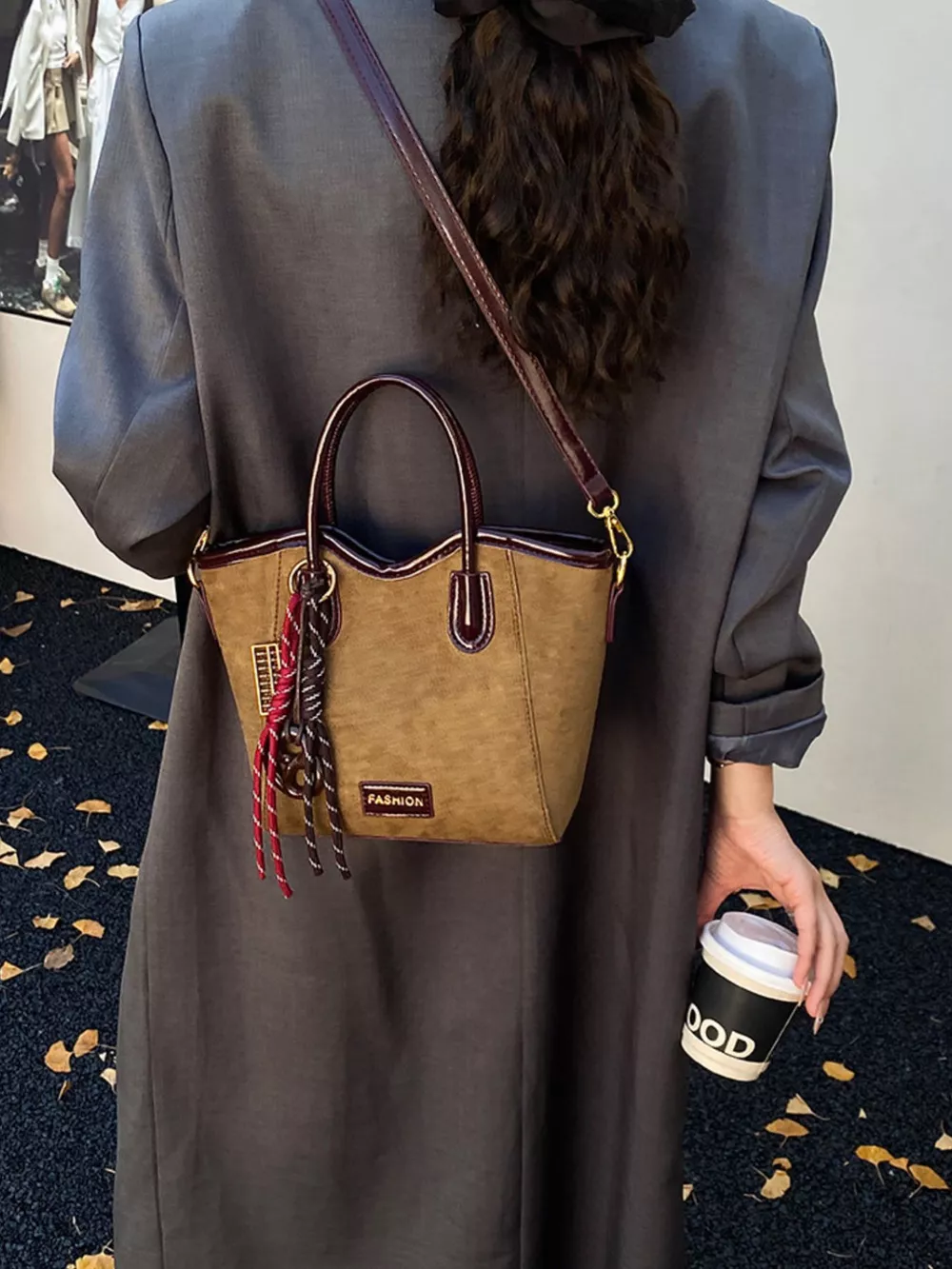 Suede Leather Strap Tote Bag, image 11