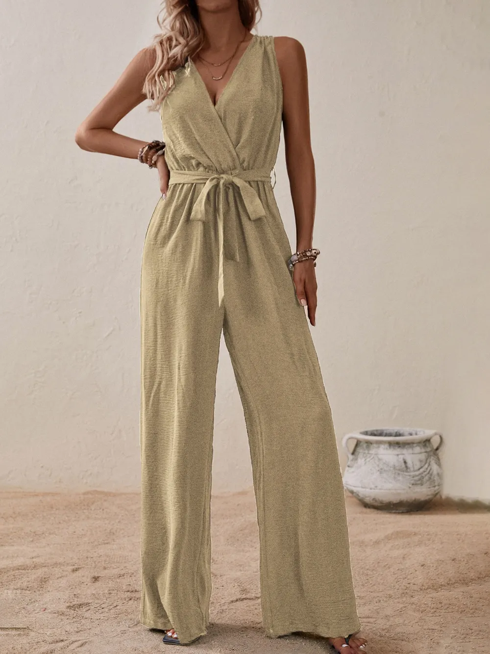 Tied Surplice Sleeveless Wide Leg Jumpsuit, image 22