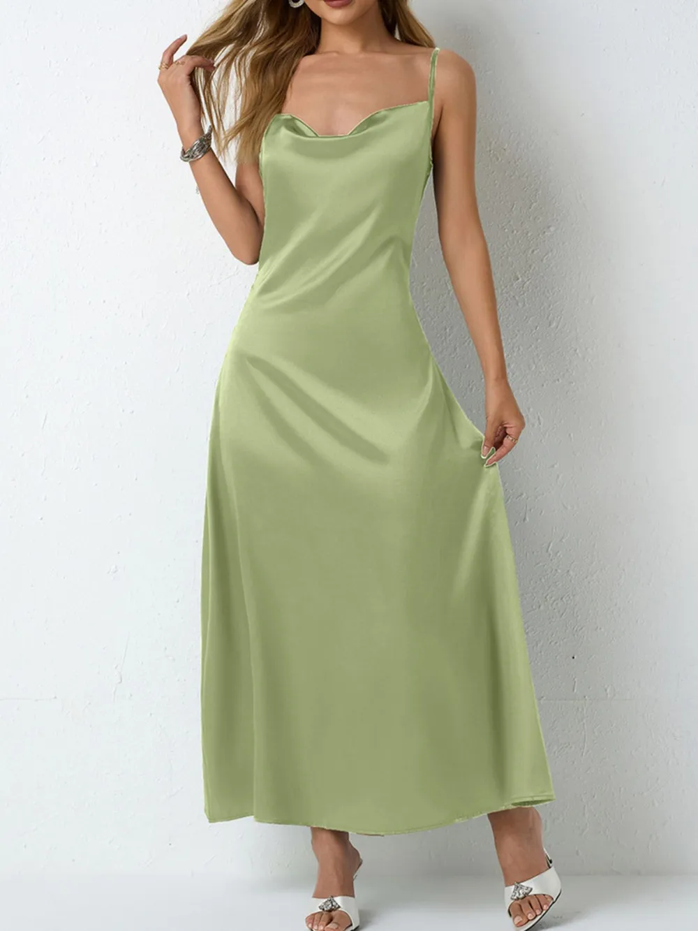 Satin Cowl Neck Cami Dress, image 11