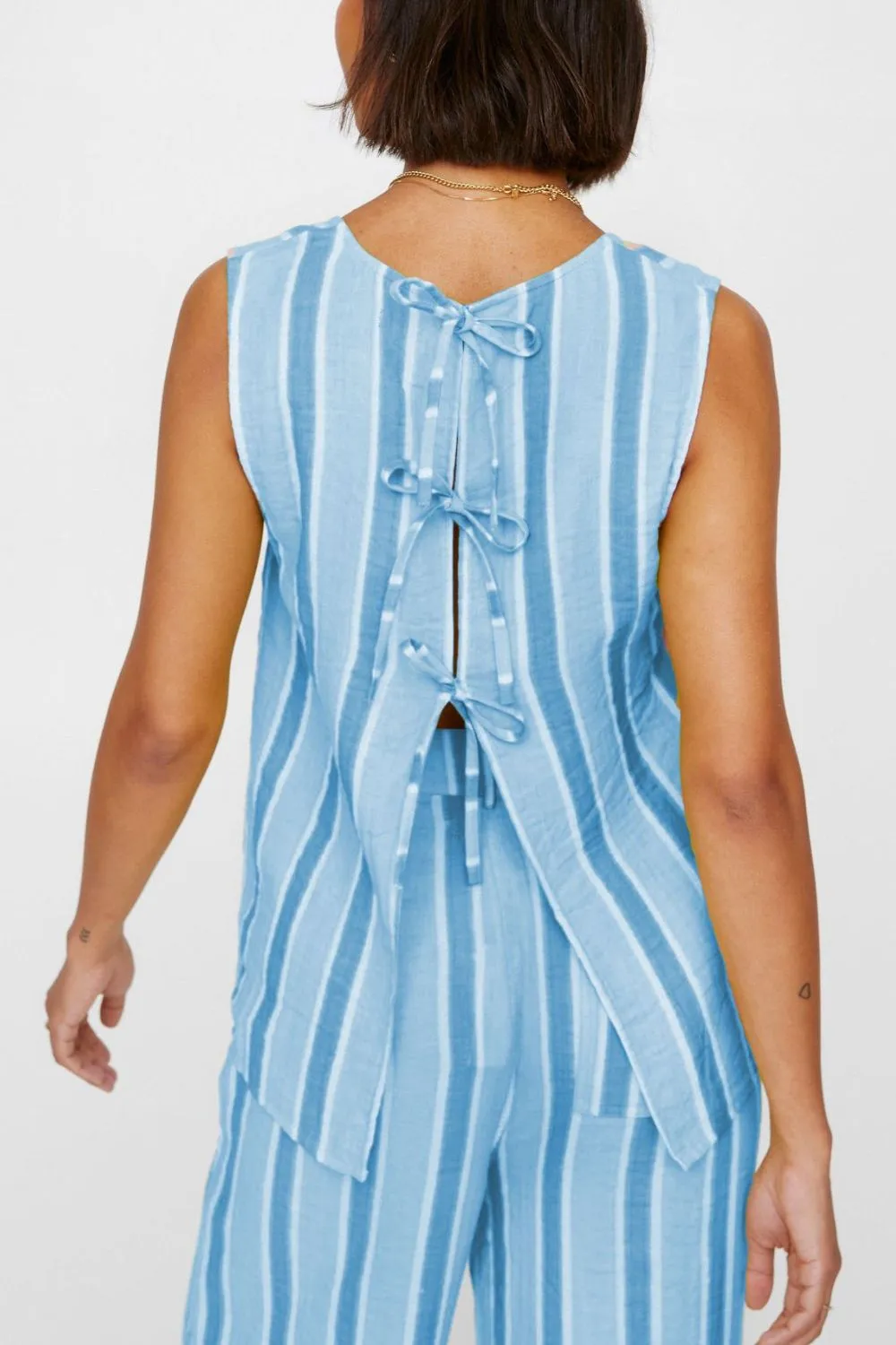 Tied Front Striped Top and Pants Set, image 11