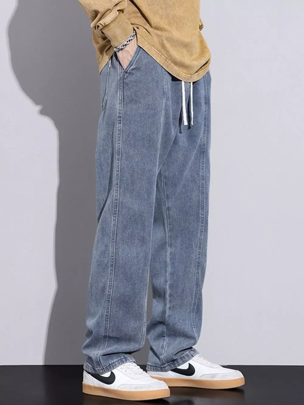 Men's Plus Size Relaxed Fit Drawstring Jeans, image 5
