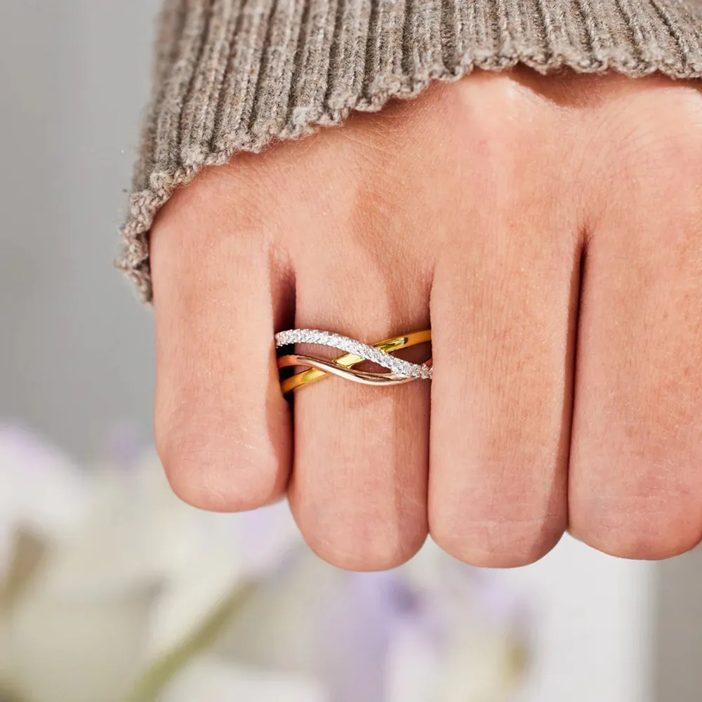 Crisscross Gold-Plated 925 Sterling Silver Ring, image 5