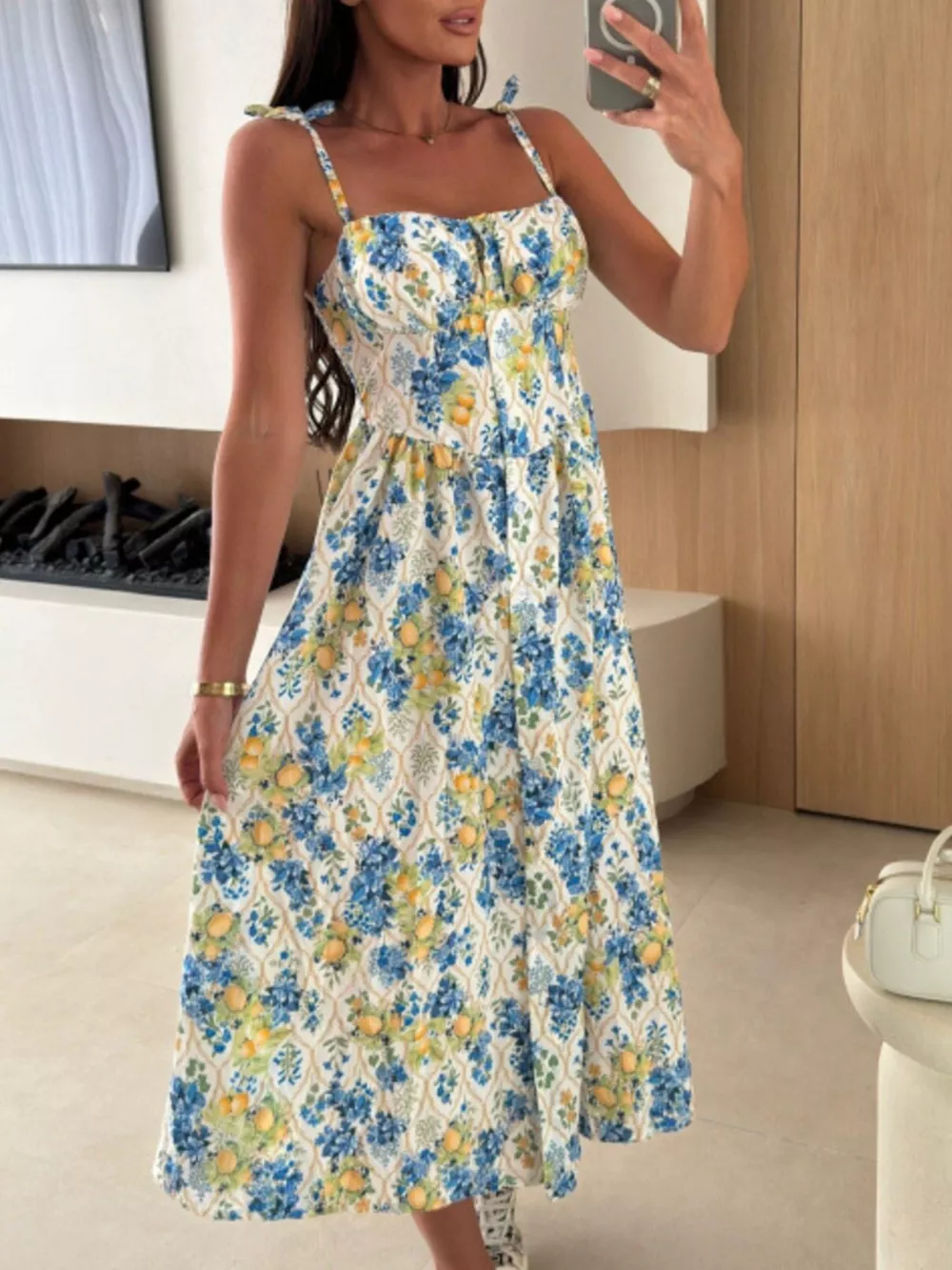 Striped Tie-Shoulder Midi Dress, image 8