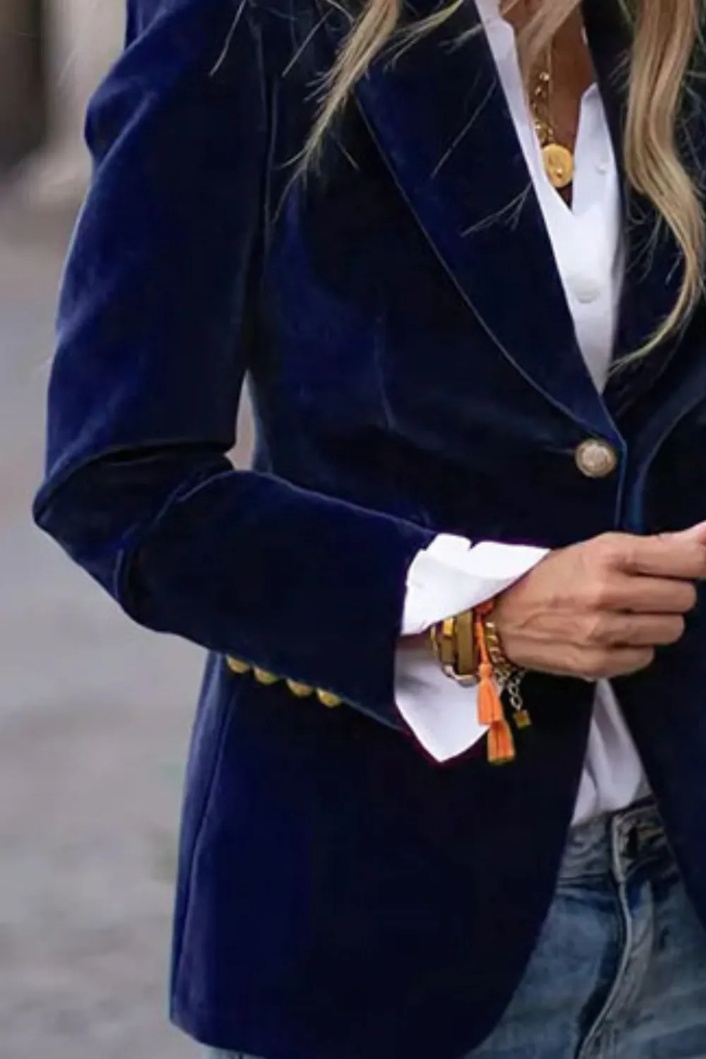 One Button Lapel Collar Long Sleeve Blazer, image 9