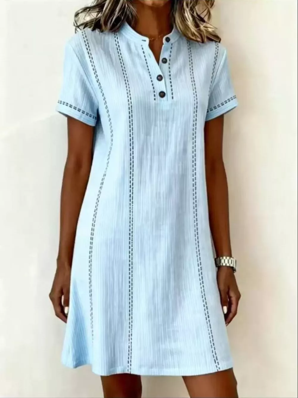 Full Size Button Detail Short Sleeve Shift Dress Plus Size, image 7