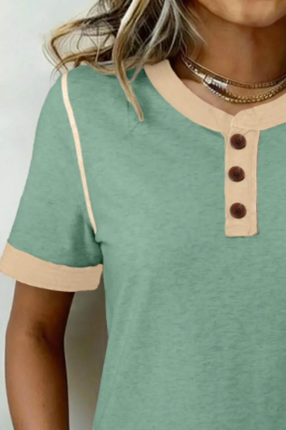 Casual Short Sleeve Button Detail Blouse, image 3