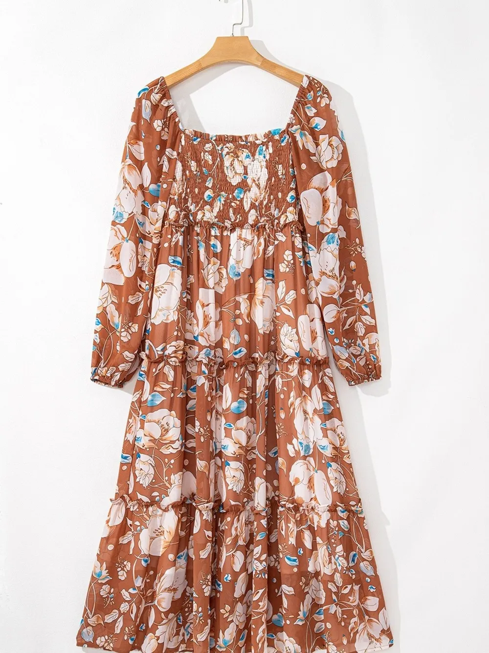 Smocked Printed Long Sleeve Tiered Dress, image 8