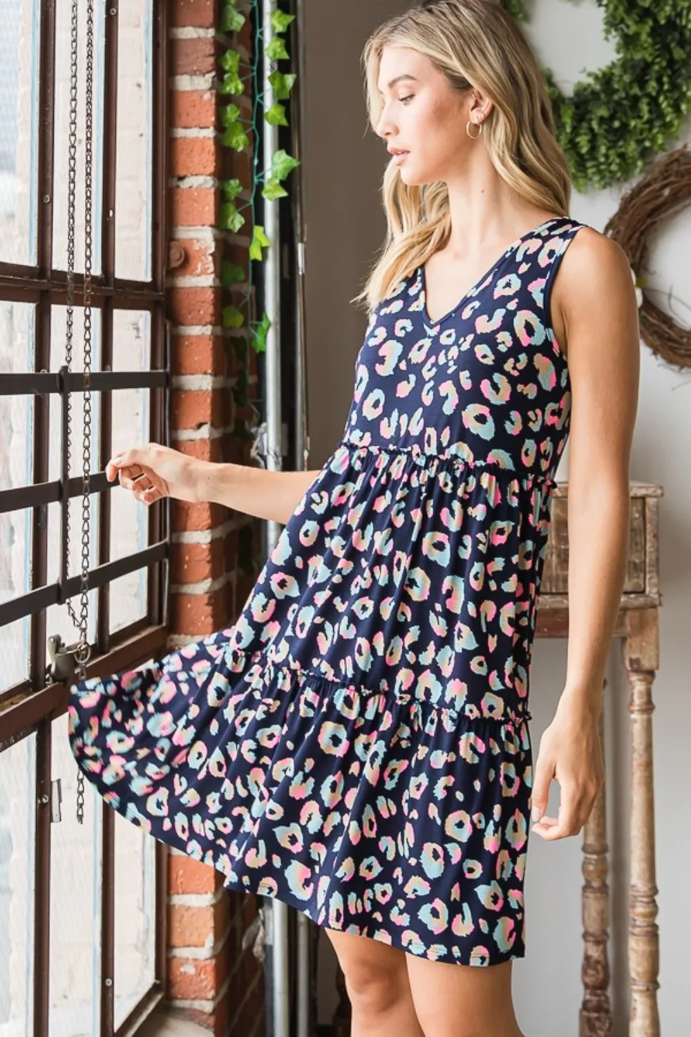 Full Size Leopard V-Neck Ruffled Tank Dress, image 5