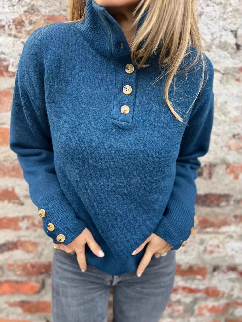 Full Size Button-Detail Turtleneck Sweater Plus Size, image 11