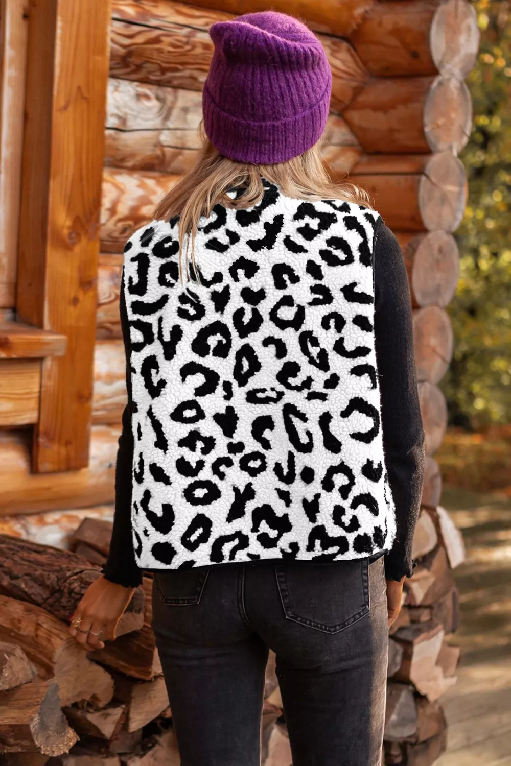 Leopard Print Sherpa Fleece Vest Coat, image 4
