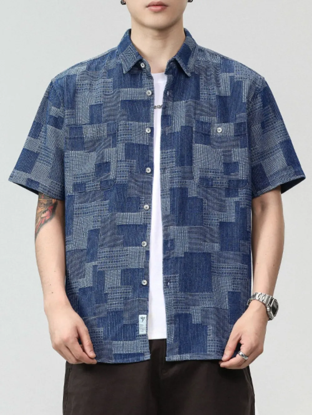 Men's Plus Size Denim Short Sleeve Shirt