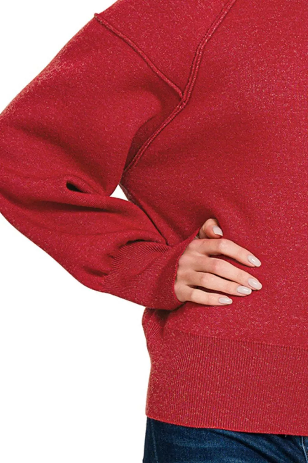 Viscose Mock Neck Exposed Seam Sweater, image 3