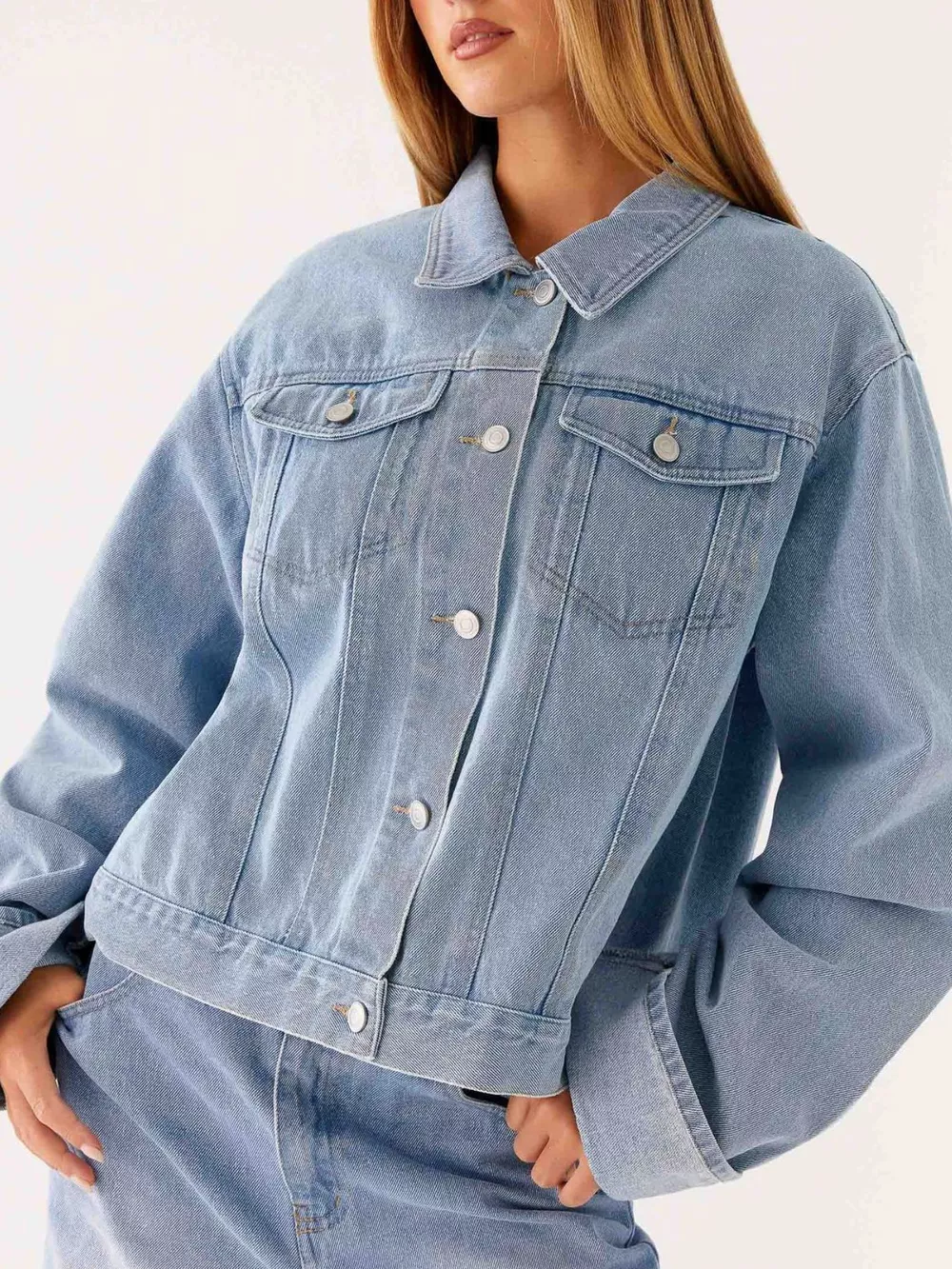 Button Down Cropped Oversized Denim Jacket, image 19