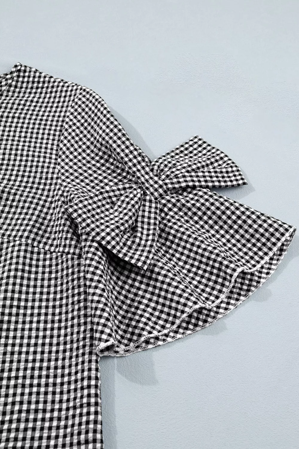 Gingham Bow Half Sleeve Blouse, image 13