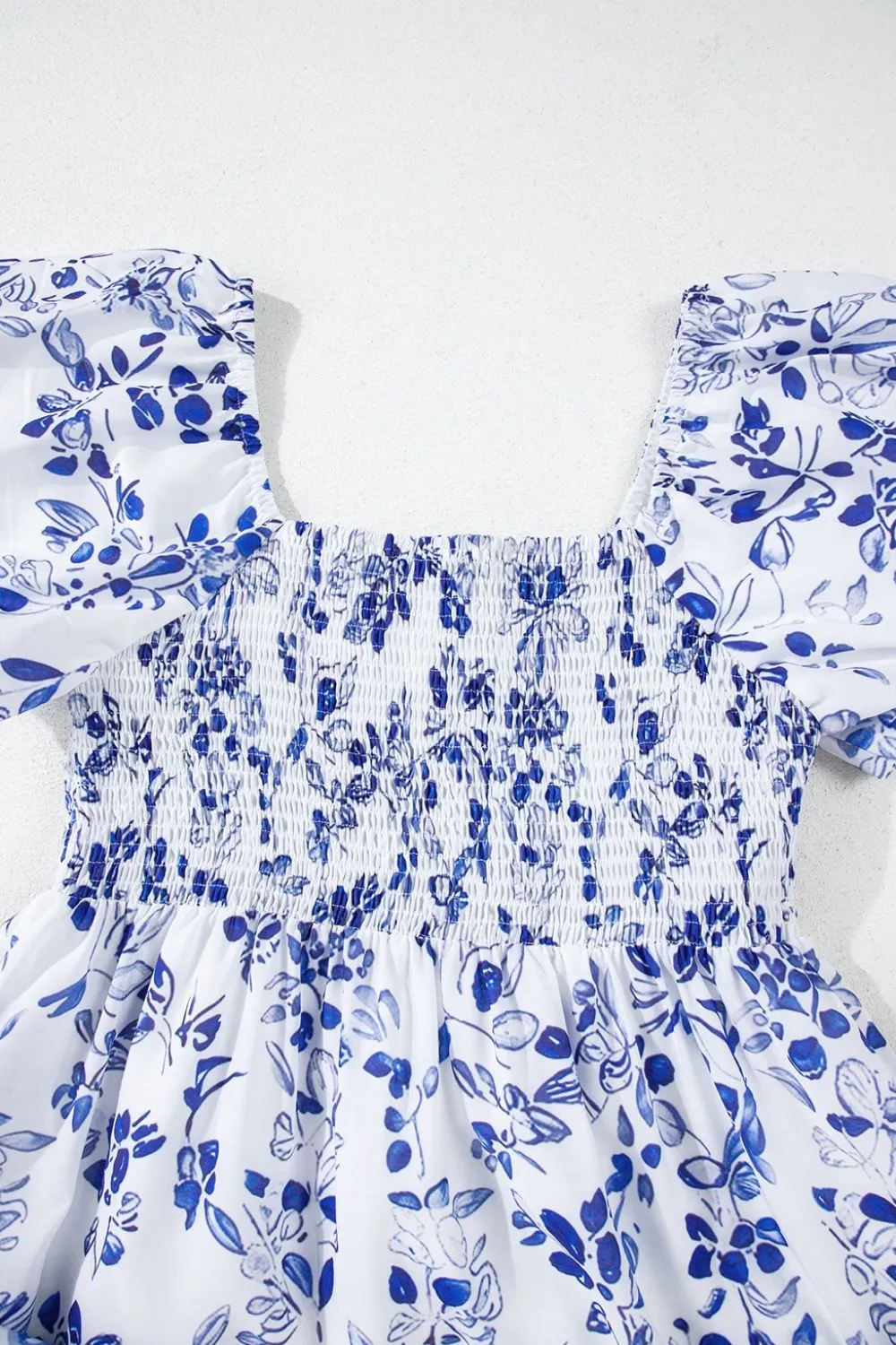 Smocked Printed Square Neck Puff Sleeve Dress, image 9