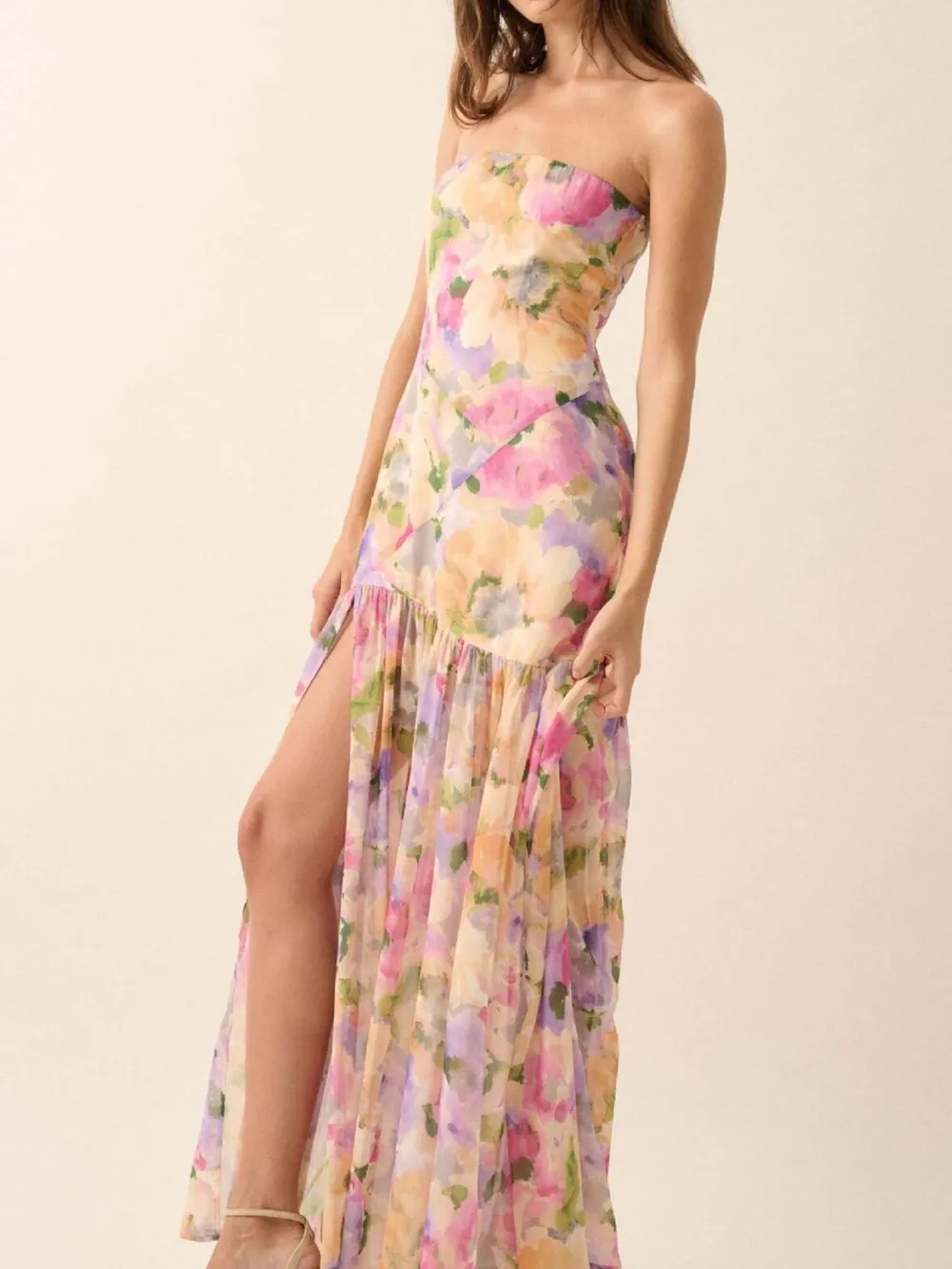 Strapless Floral Maxi Dress with Side Slit, image 6