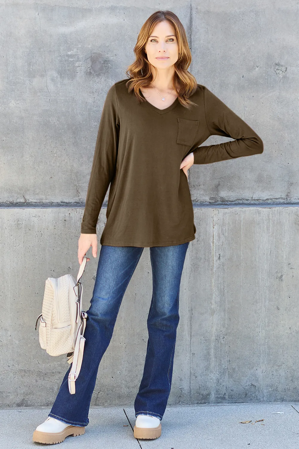 Full Size V-Neck Long Sleeve Top, image 22