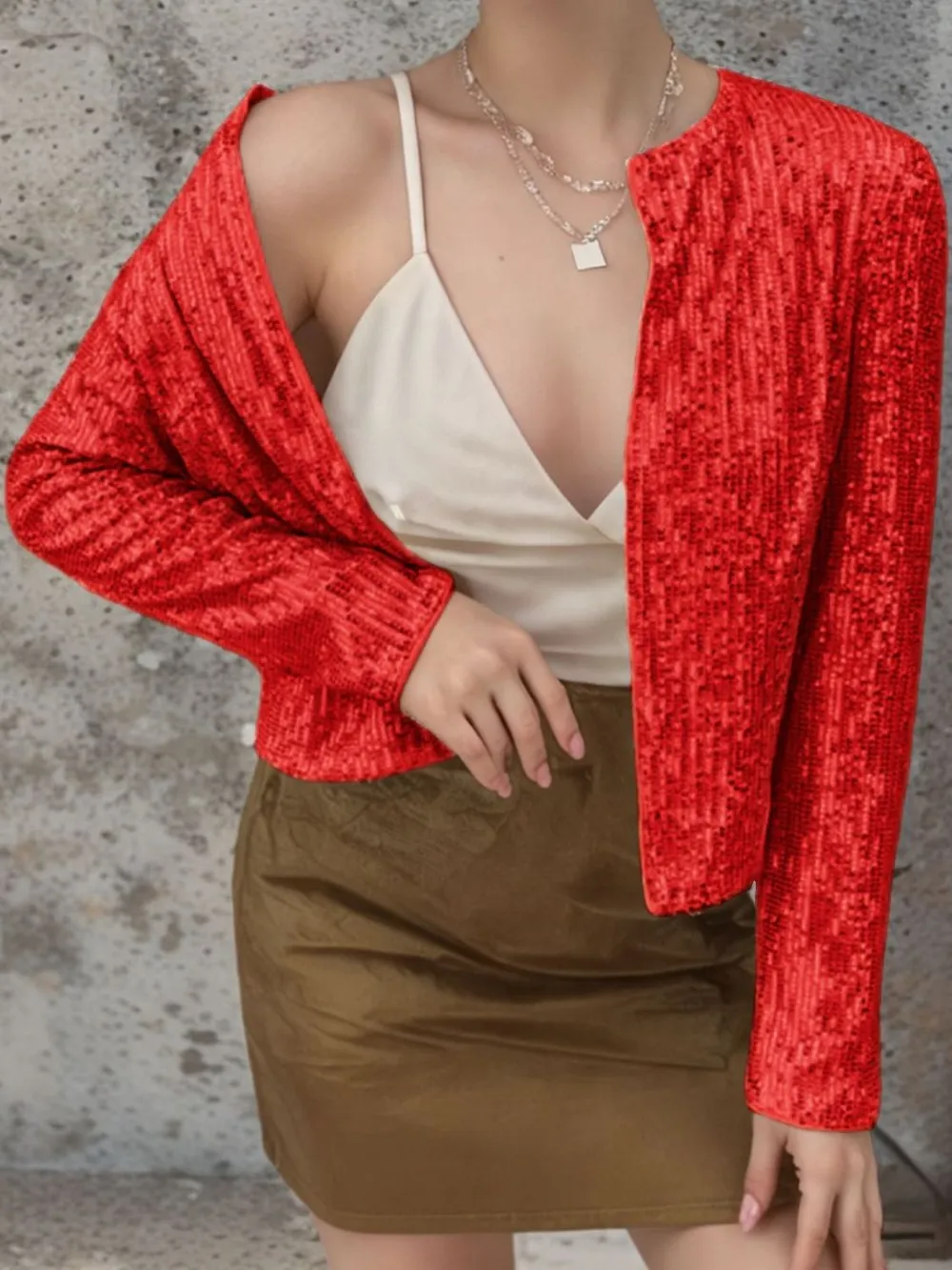 Full Size Sequin Open Front Cropped Jacket, image 22