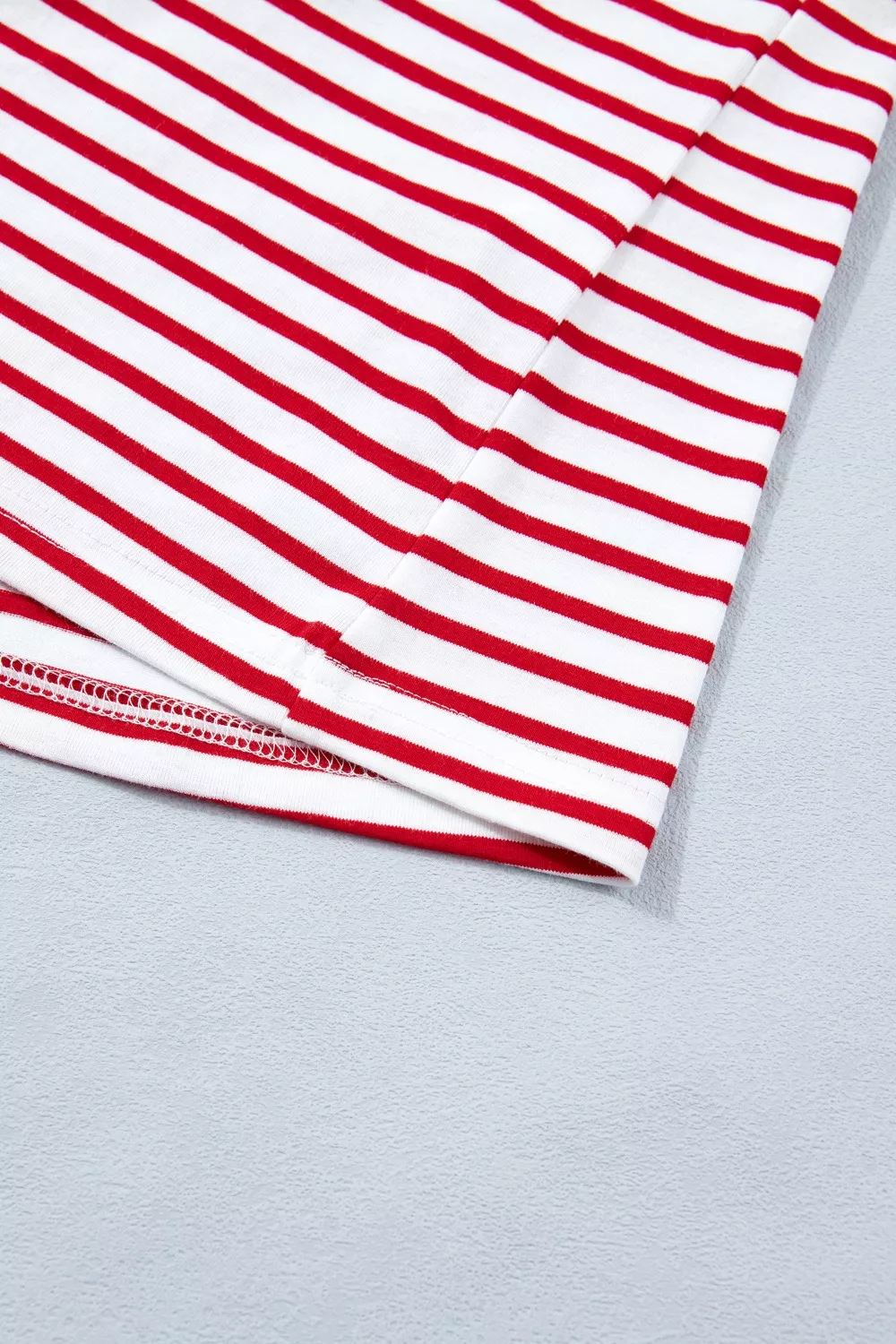Stripe Contrast Trim Round Neck Short Puff Sleeve T Shirt, image 10