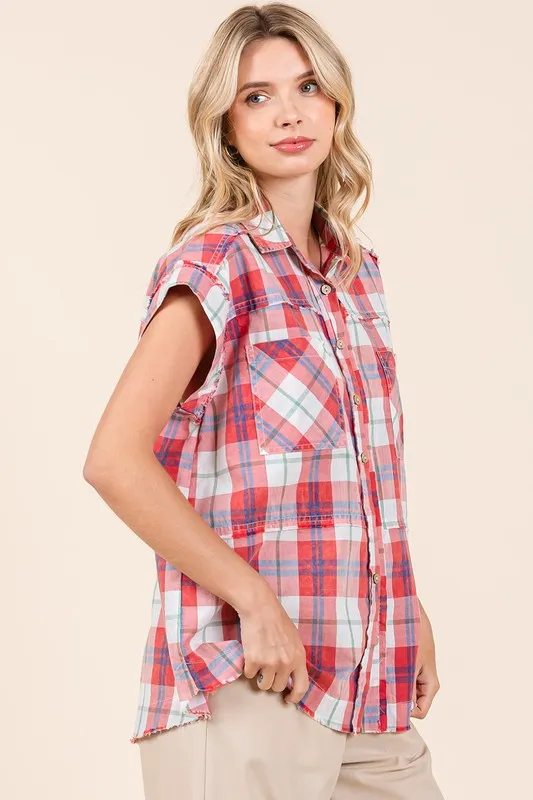 Mineral Wash Plaid Button Down Shirt, image 4