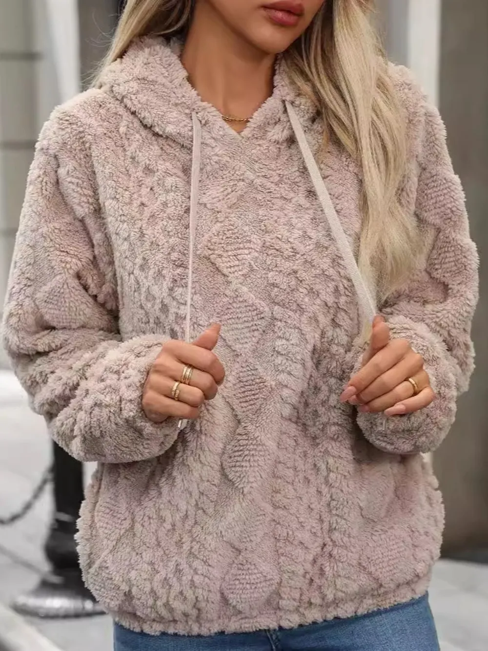 Drawstring Long Sleeve Plush Hoodie, image 5