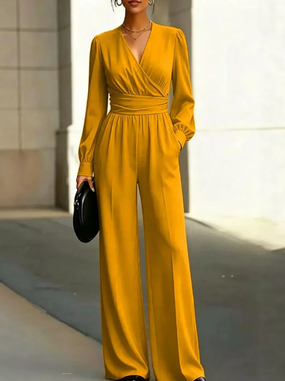 Surplice Long Sleeve Wide-Leg Jumpsuit, image 4