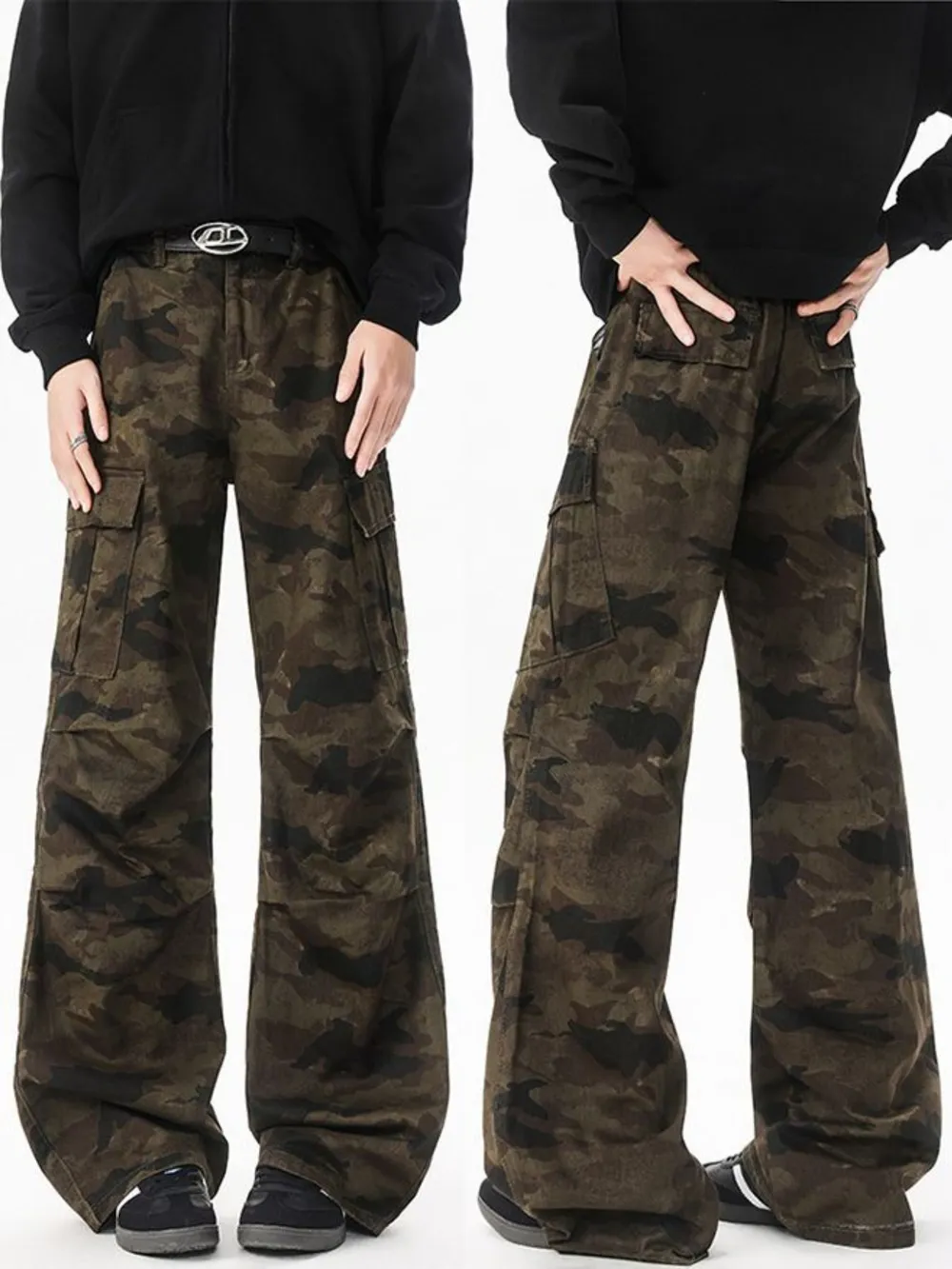 Men's Wide Leg Camouflage Cargo Pants, image 7