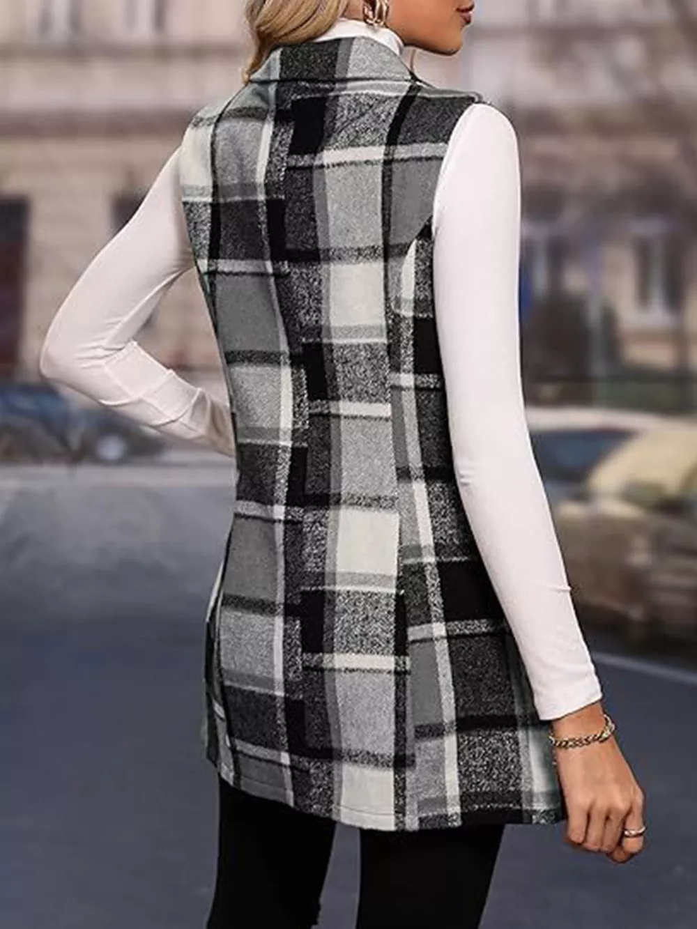 Plaid Button Up Vest Coat, image 7