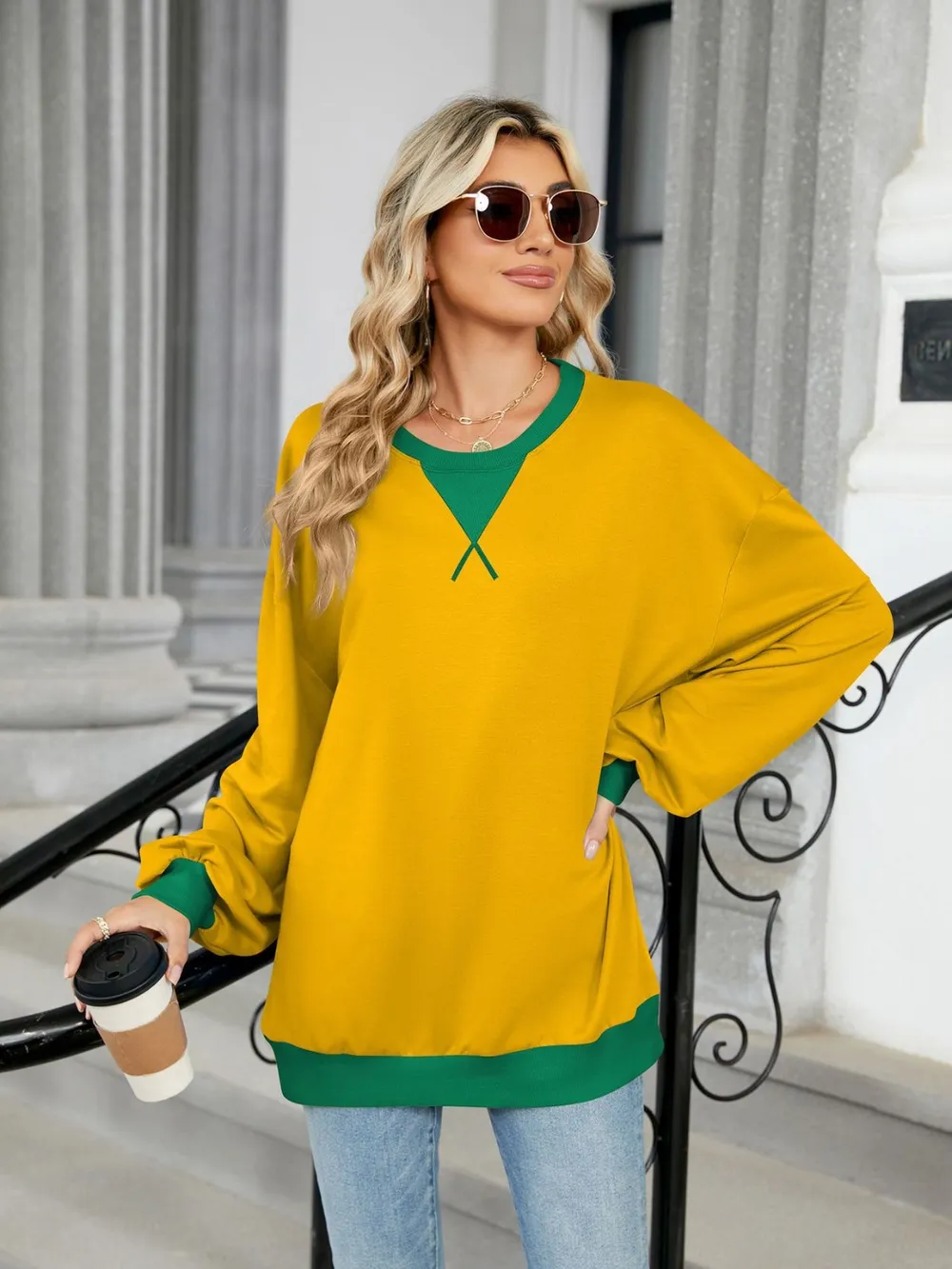 Contrast Round Neck Long Sleeve Sweatshirt, image 20