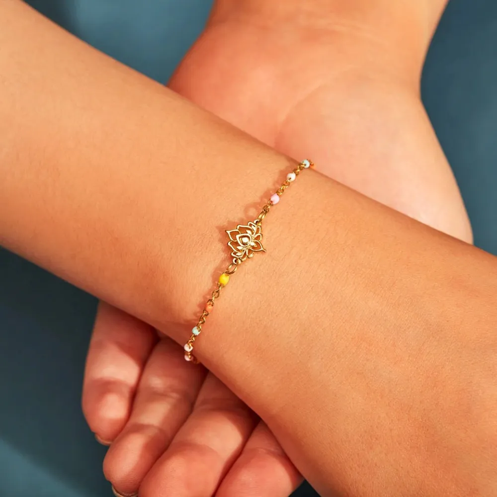 Lotus Shape 18K Gold-Plated Bead Bracelet, image 5