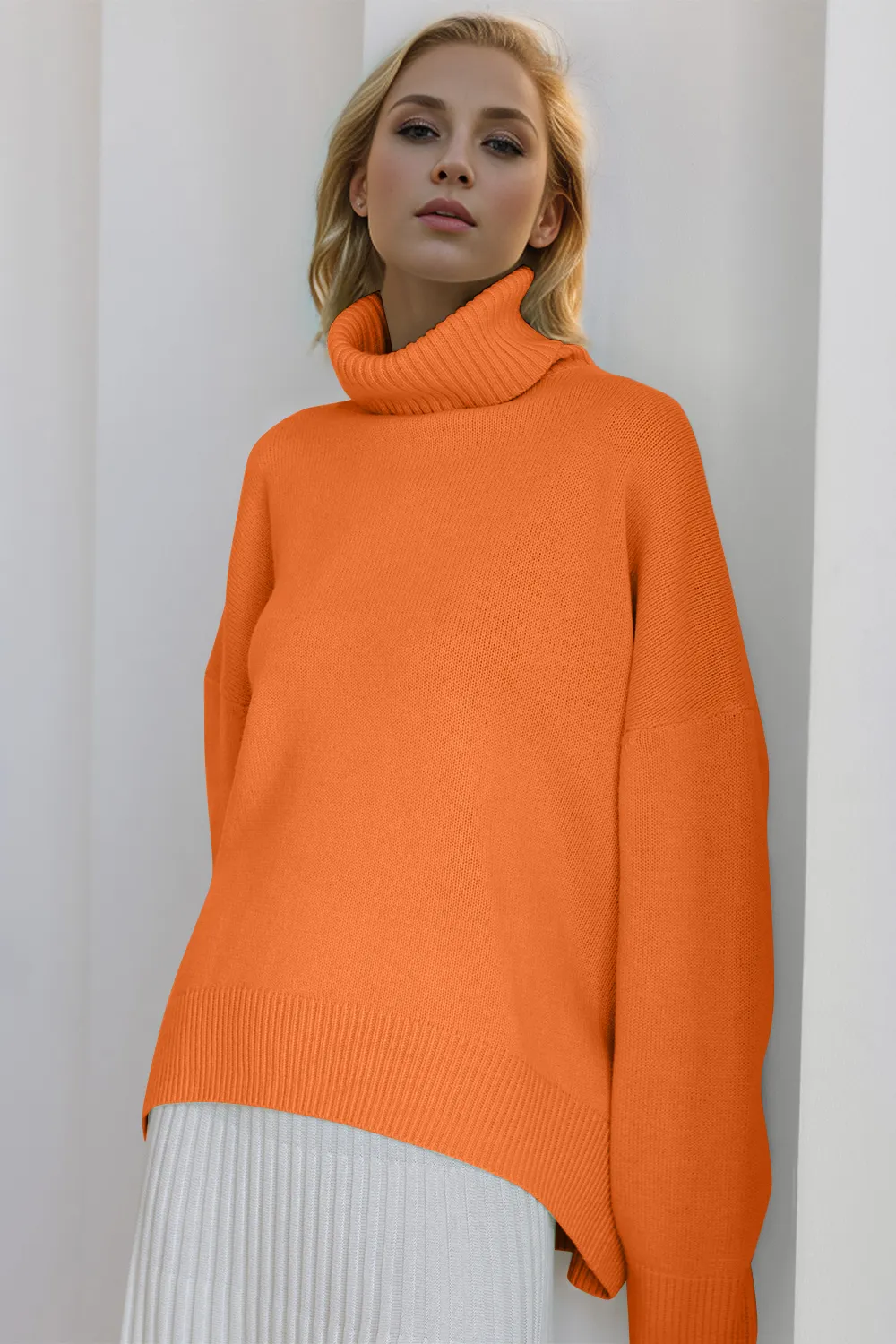 Turtleneck Dropped Shoulder Long Sleeve Sweater, image 33