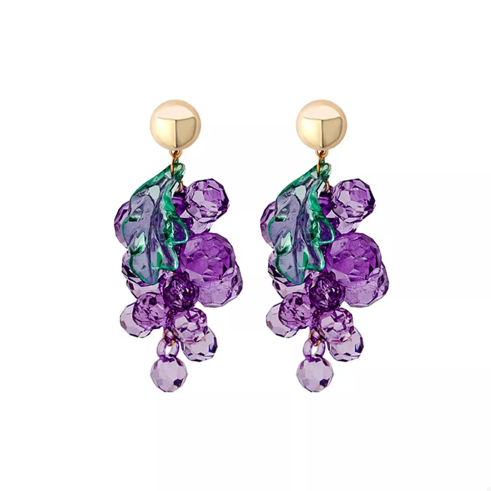 Grape Cluster Beaded Dangle Earrings, image 6