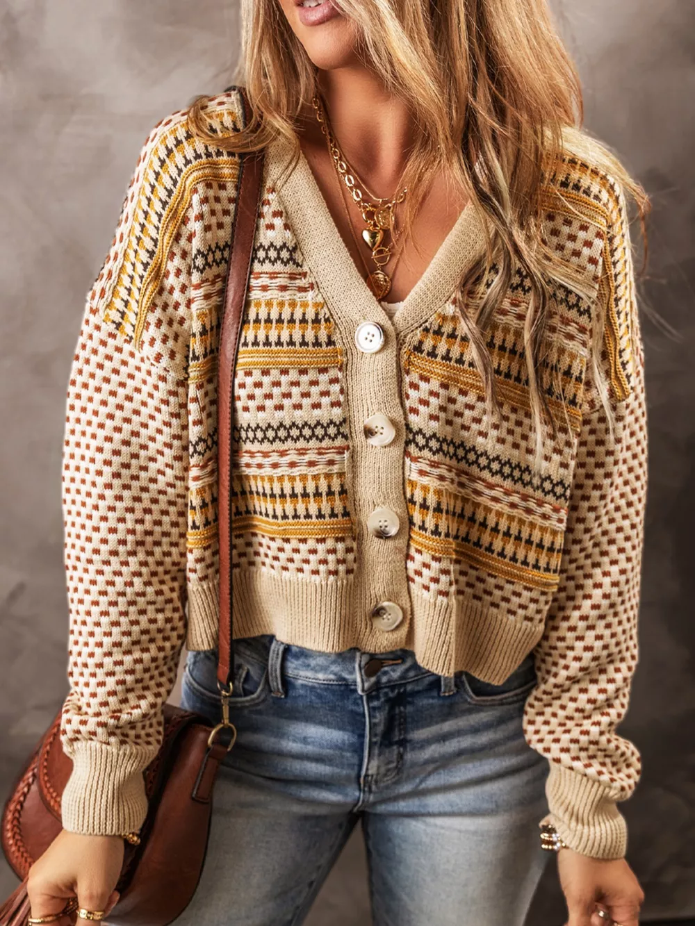 Vintage Patterned Button-Down Cardigan, image 9