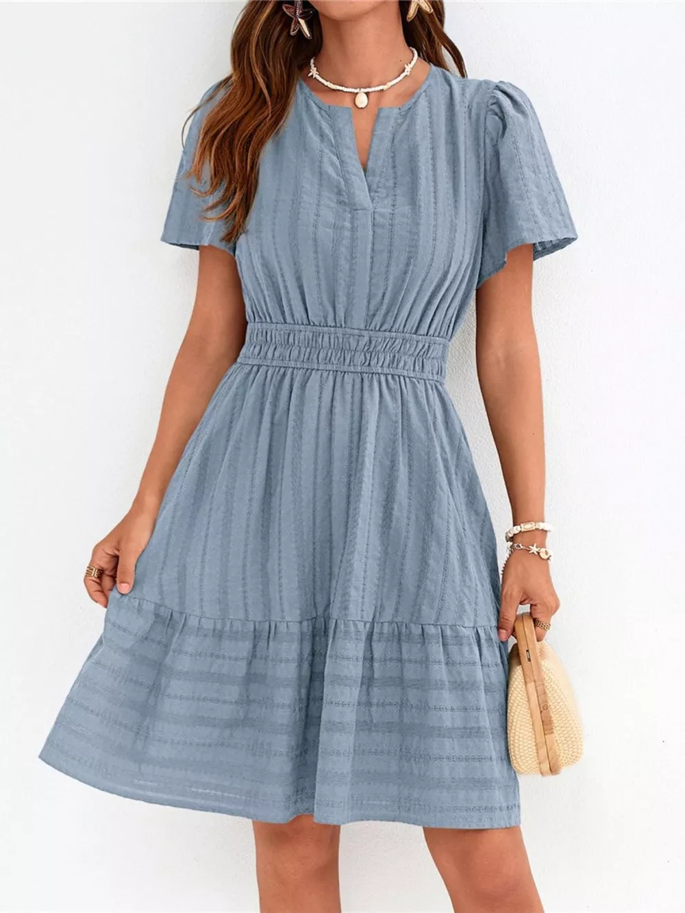 Short Sleeve Smocked Waist Tiered Dress, image 20