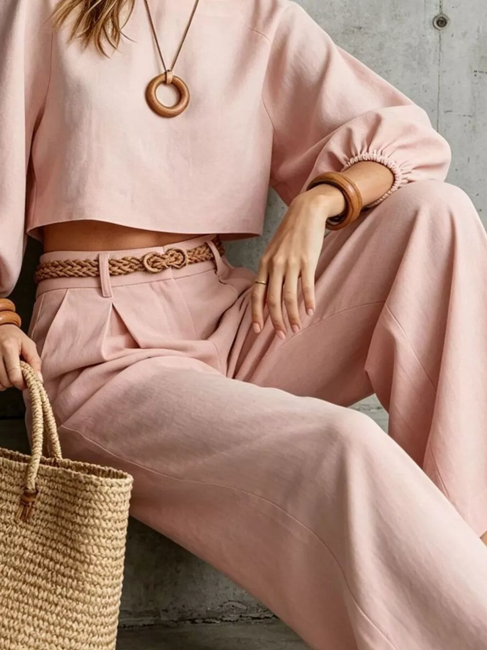 Balloon Sleeve Crop Top and Wide-Leg Pants Set, image 12