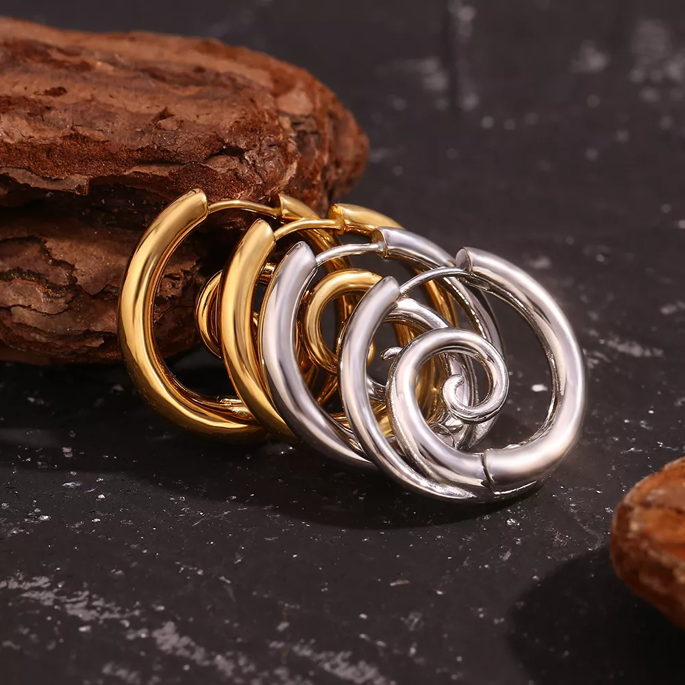 Stainless Steel Spiral Hoop Earrings, image 6