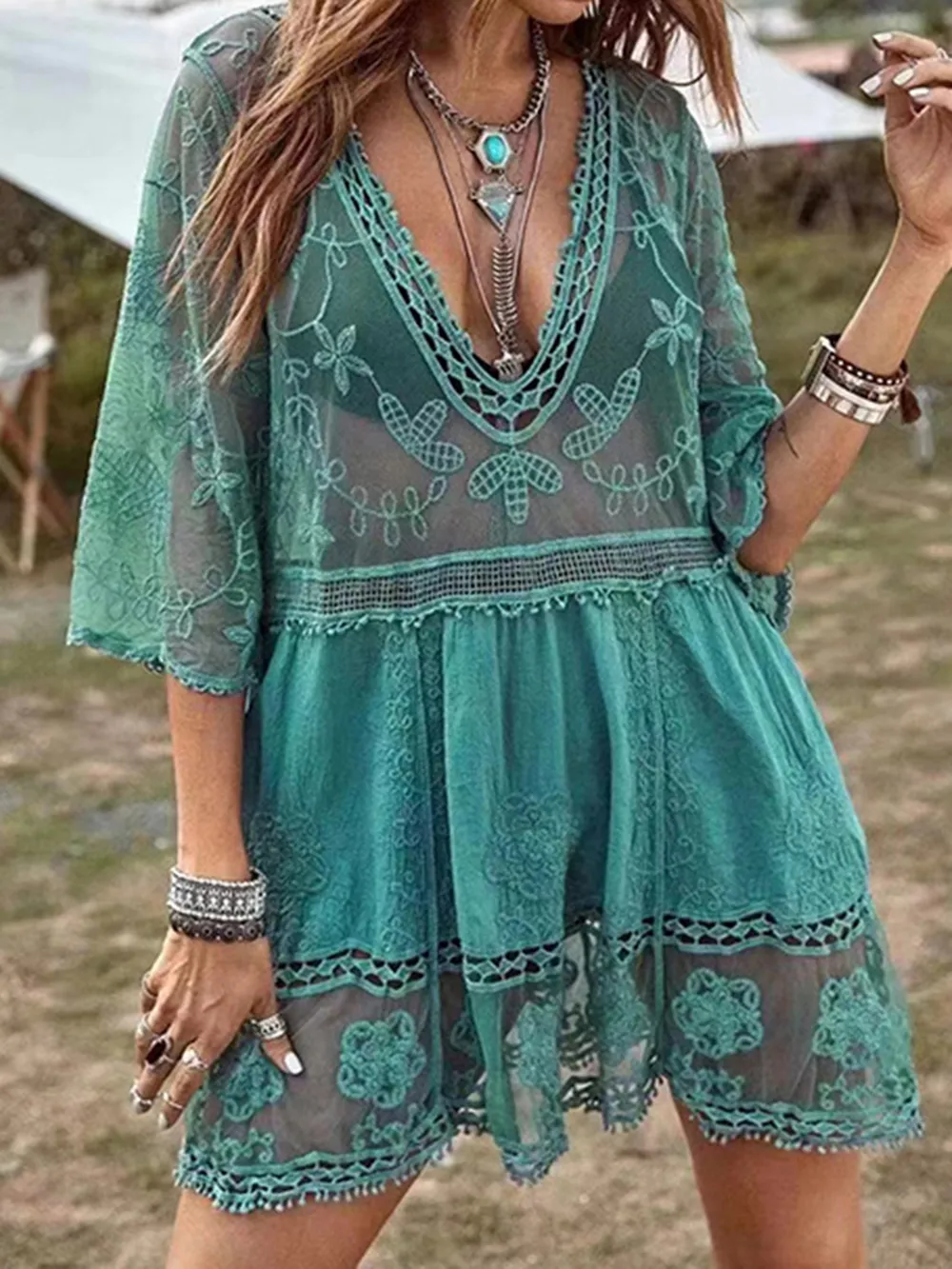 Lace Detail Plunge Cover-Up Dress, image 14