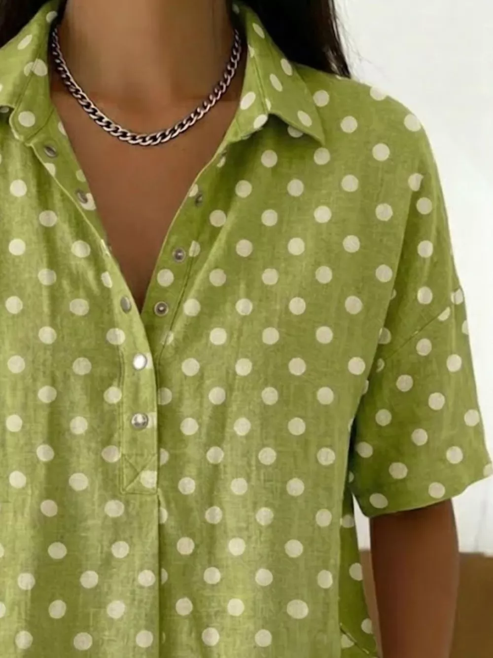 Full Size Polka Dot Short Sleeve Shirt Plus Size, image 11