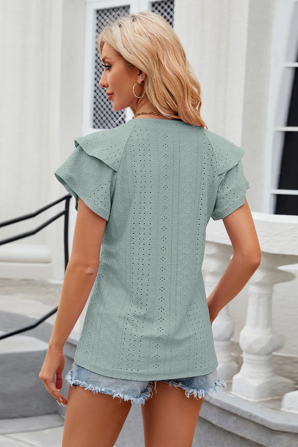 Eyelet Notched Short Sleeve T-Shirt, image 24