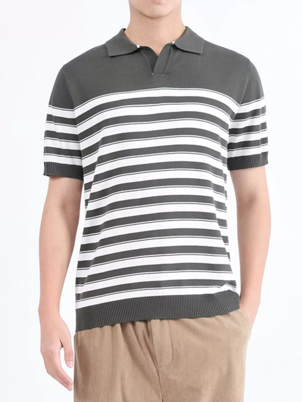 Men's Plus Size Striped Knit Short Sleeve Polo