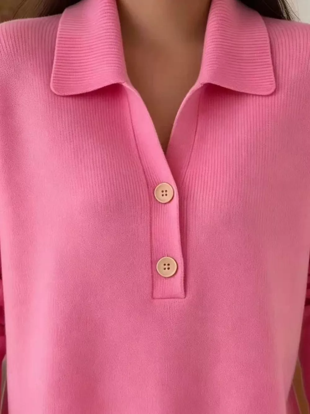 Full Size Button Detail Long Sleeve Sweater Plus Size, image 8