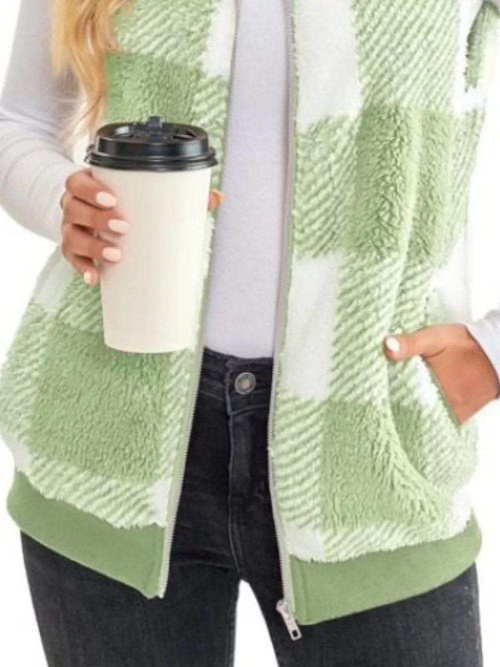 Full Size Color Block Zip Up Vest Coat Plus Size, image 15