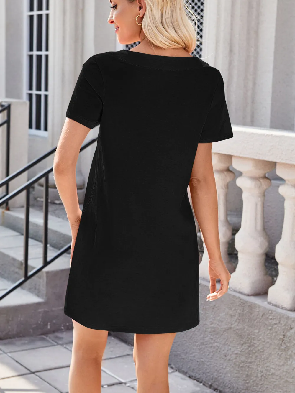 Square Neck Short Sleeve Mini Tee Dress, image 15