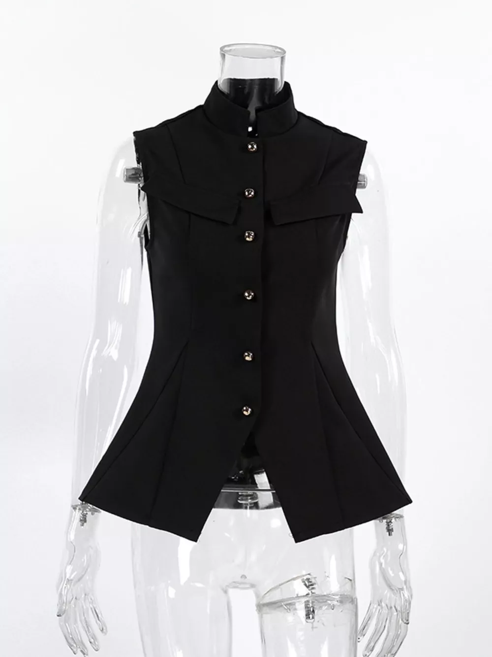 Stand Collar Button-Down Vest Coat, image 6