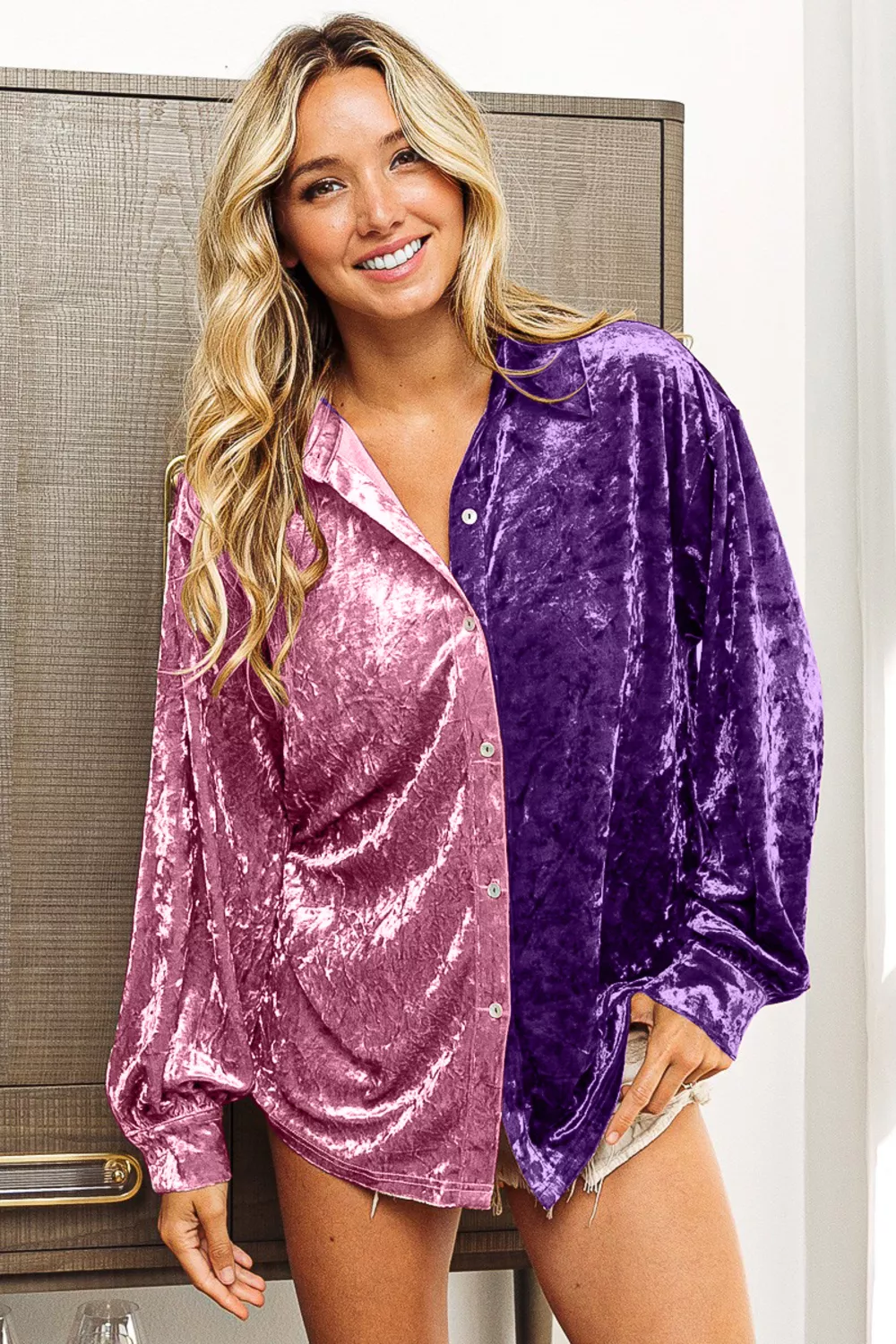 Contrast Button Up Long Sleeve Shirt, image 5