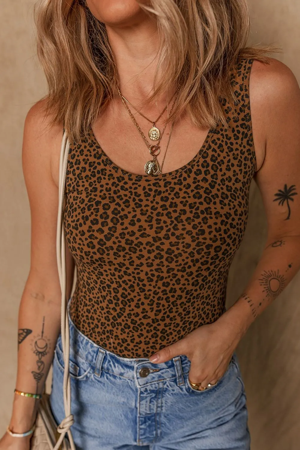 Leopard Scoop Neck Wide Strap Bodysuit, image 3