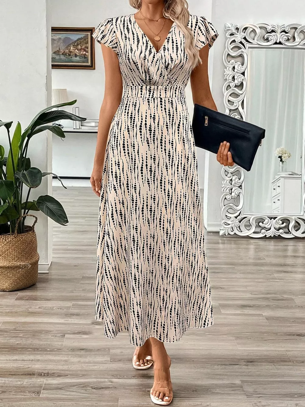 Surplice Cap Sleeve Midi Dress, image 6