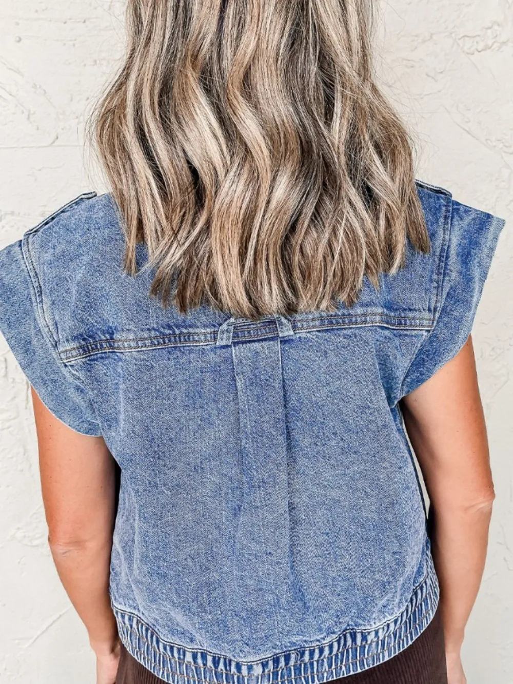 Button Up Cap Sleeve Denim Jacket, image 8