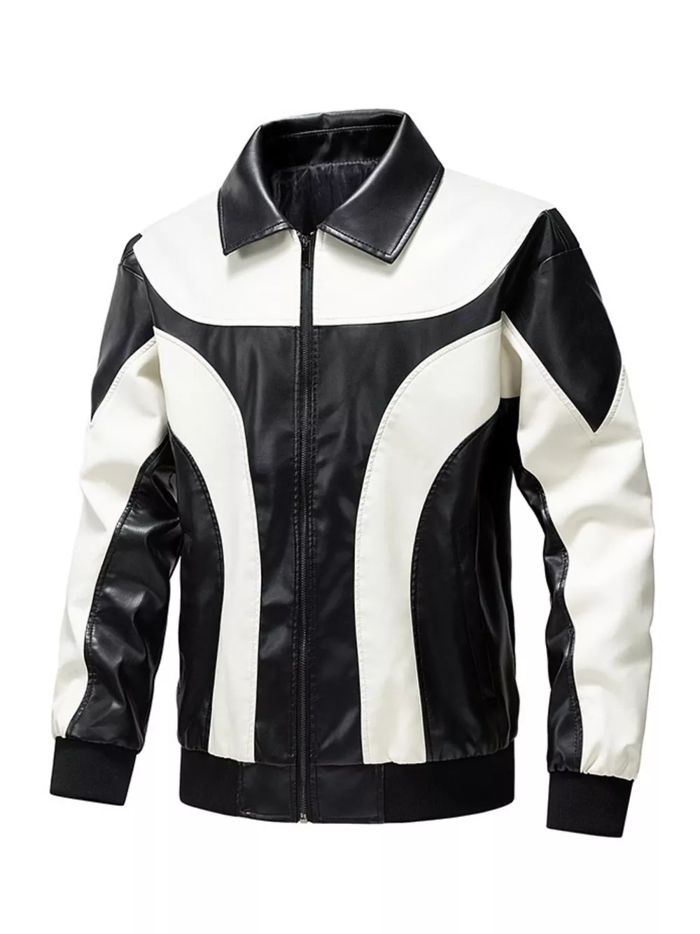Men's Two-Tone Zip Up Leather Jacket, image 3