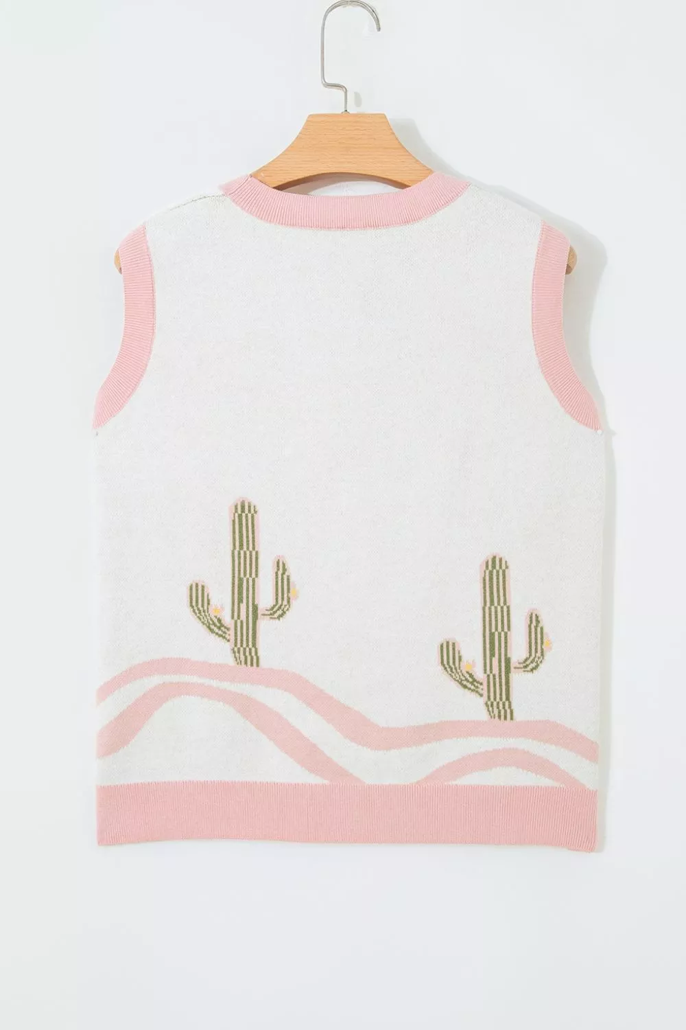 Color Block Trim Button Front Cactus Pattern Western Sweater Vest, image 12